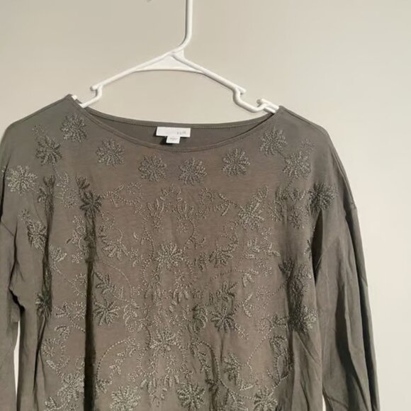 J. Jill Olive Green Floral Embroidered Tunic Top Modal Blend - Picture 2 of 3